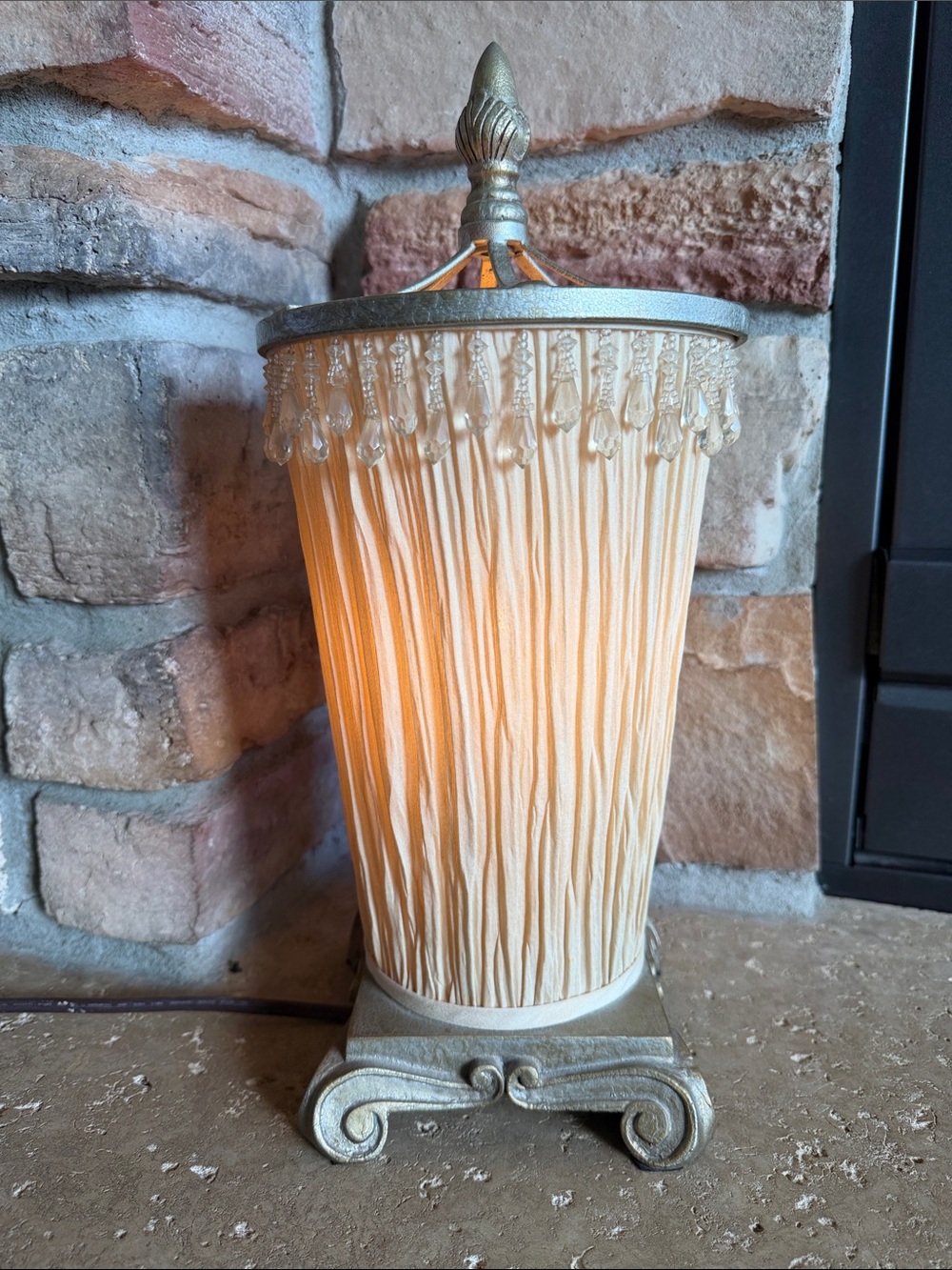 Vintage Uplight Cream Table Lantern with Decorative Metal Base